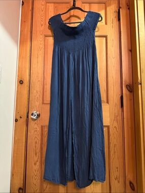 Smocked Bust Maxi Beach Cover Up Dress in Deep Blue